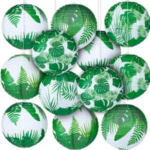 Panelee 12 Pcs Tropical Party Decorations Palm Leaves Paper Lanterns 8 Inch Hawaii Luau Summer Hanging Round Lanterns Decorations for Tropical Party Indoor Outdoor Decor