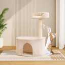 Small Cat Tree Tower with Sisal Scratching Post for Indoor Cats, Cat Condo Cave House with Perch and Playful Toy Feather, Beige (20.27x12.4x29.5 inch)