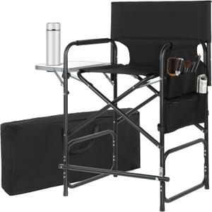 Aluminum Tall Directors Chairs Foldable, 41'' Makeup Chair for Makeup Artist with Side Table Cup Holder Storage Bag and Footrest, Weighs Only 8.8lb, 250lbs Capacity