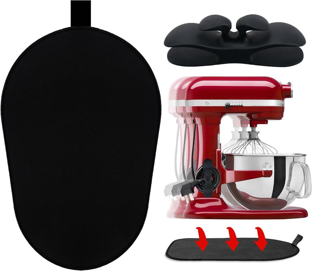 Mixer Slider Mat for Kitchenaid Stand Mixer Slider Mat with Bendable Cord Organizer for KitchenAid 6-8 Qt Appliances Air Fryer Slider Mat (6-8Qt, Black)
