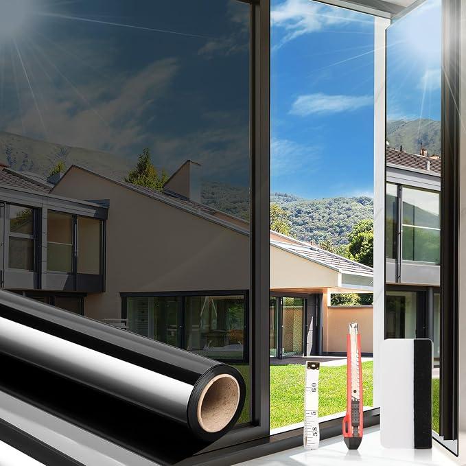 Black Silver One Way Window Privacy Film Daytime Privacy Window Tint for Home Anti UV Static Cling Heat Control Reflective Glass Film for Home and Office  35.4inch x 78.7inch