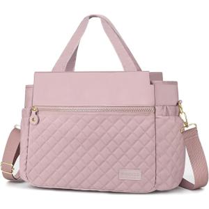 printe Lunch Bag for Women, Leakproof Insulated Lunch Bag Lunch Box for Adults Work, Large Lunch Tote Bag With Removable Shoulder Strap Quilted, Cooler Bag for Picnic Beach Travel Camping, Pink