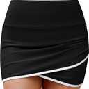 GRAPENT Swim Skirt for Women High Waisted Ruched Bikini Bottoms Colorblock Swimsuit Tulip Bathing Suit Skirts with Brief (X-Large, Black)