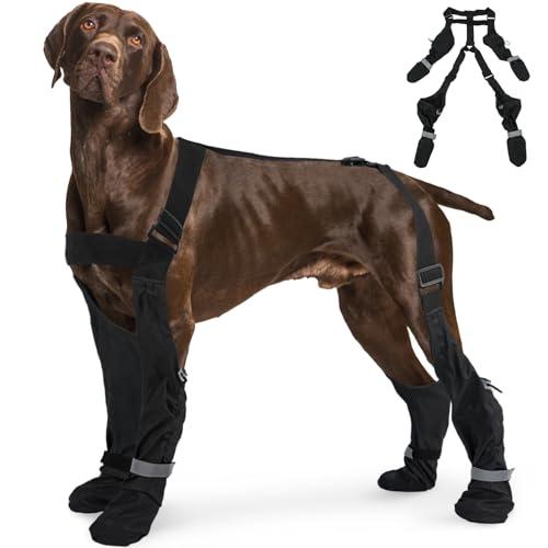 SeranPup L Adjustable Dog Suspender Boots & Hiking Shoes, Waterproof Winter Snow Gear Boots with Anti-Slip Sole, Reflective Snowsuit Design That Helps Stay On for Cold Weather Adventures L