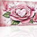 Vefacaiyo Pink Wall Art Abstract Flower Diamond Heart Picture Canvas Wall Decor Romantic Artwork for Home Bedroom Living Room Ready to Hang 20''x36''x1PCS