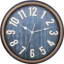 Indoor Outdoor Large Wall Clock 16 Inch Waterproof,Country Farmhouse Woodgrain Shiplap Coastal Beach Nautical Wall Clock Silent Movement for Garden Patio, Living Room, Pool, Navy Blue