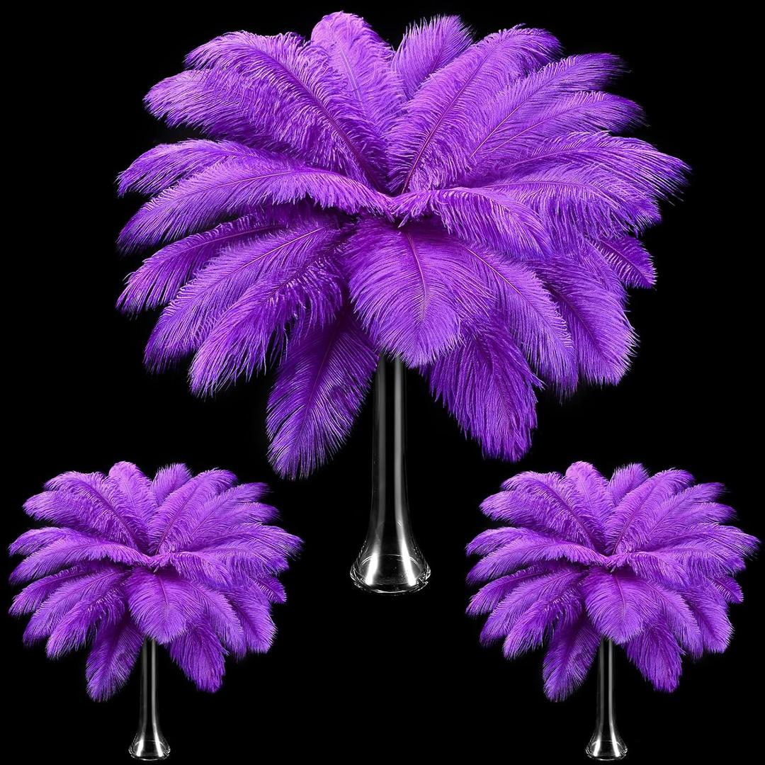 Maitys 90 Pcs Large Natural Ostrich Feathers Bulk 14-16 Inch (35-40cm) 12-14 Inch (30-35cm) 10-12 (25-30cm) Ostrich Feathers Plumes for Centerpieces Wedding (Purple)