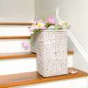 Creative Co-Op Braided Bankuan and Rattan Stair Basket with Whitewash Finish and Handles, White