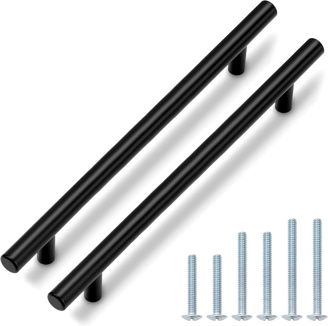 Probrico 10 Pack|8-3/4 inch Cabinet Pulls Black Cabinet Handles Stainless Steel, Modern Style Round T bar Handles Dresser Drawer Pulls, Kitchen Cabinet Knob Hardware
