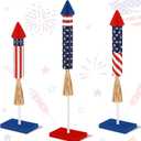 3 Pcs 4th of July Wood Firecracker Decorations Sign Memorial Day Wooden Firework Table Decor Rustic Rocket 4th of July Decorations Patriotic Tiered Tray Decor for 250th Anniversary