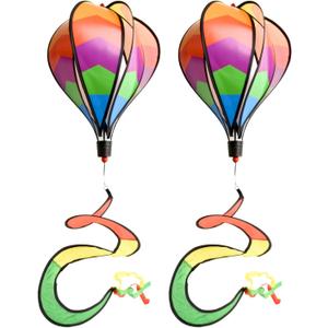 2 Pcs for Rainbow Hot Air Balloons Wind Spinner, Colorful Windsock Tail Hanging Decoration 3D Rotating Garden Windmills Hanging Geometric Twisters for Outdoor Yard Patio Porch Balcony Decoration