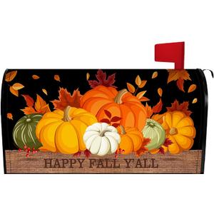 Fall Pumpkin Mailbox Cover 25.5x21 Inch, Happy Fall Y'all Post Letter Box Covers, Autumn Harvest Thanksgiving Magnetic Waterproof Mail Wraps for Outdoor Yard Garden Large Oversized Mailbox Decor