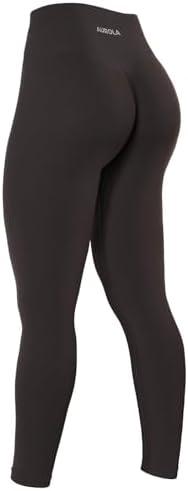 AUROLA Power Workout Leggings for Women Tummy Control Squat Proof Ribbed Thick Seamless Scrunch Active Pants, No Size