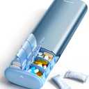 Vaydeer Metal 7 Day Pill Organizer 2 Times a Day AM PM Weekly Travel Pill Case with Moisture-Proof Desiccant, Airtight Large Capacity Pill Box for Vitamins, Medications & Supplements (Blue)