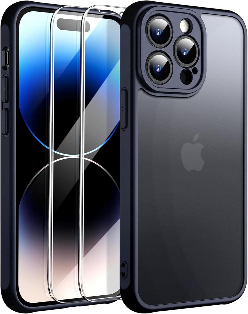 for iPhone 14 Pro Case Black with Screen Protector,Slim Black Phone Case for i Phone 14 Pro Cover para for Men,14Pro Phone Case and Camera Protective.