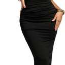 Milumia Women's Halter Neck Ruched Strapless Sleeveless Tube Bodycon Maxi Dresses (Medium, Black)