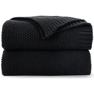 CozeCube Black Throw Blanket for Couch, Soft Cozy Cable Knit Throw for Bed Sofa Living Room, Lightweight Warm Decorative Farmhouse Christmas Blanket, 50"x60", Jet Black