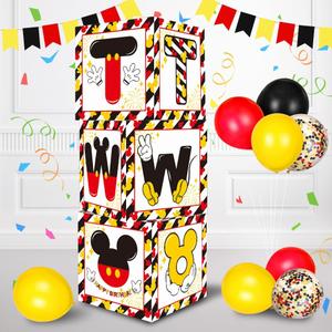 TONIFUL Mouse 2nd B-Day Party Supplies Red Yellow Black Balloon Box with Letters, Red Mouse Theme TWO Years Old Birthday Party Favors for Second Birthday Decoration