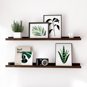 Floating Shelves for Wall Decor, Long Wall Mounted Storage Shelf for Bedroom, Living Room, Bathroom, Kitchen, Nursery, Display Picture Ledge Shelf with Lip Set of 2-24 Inches, Walnut, 23.6in