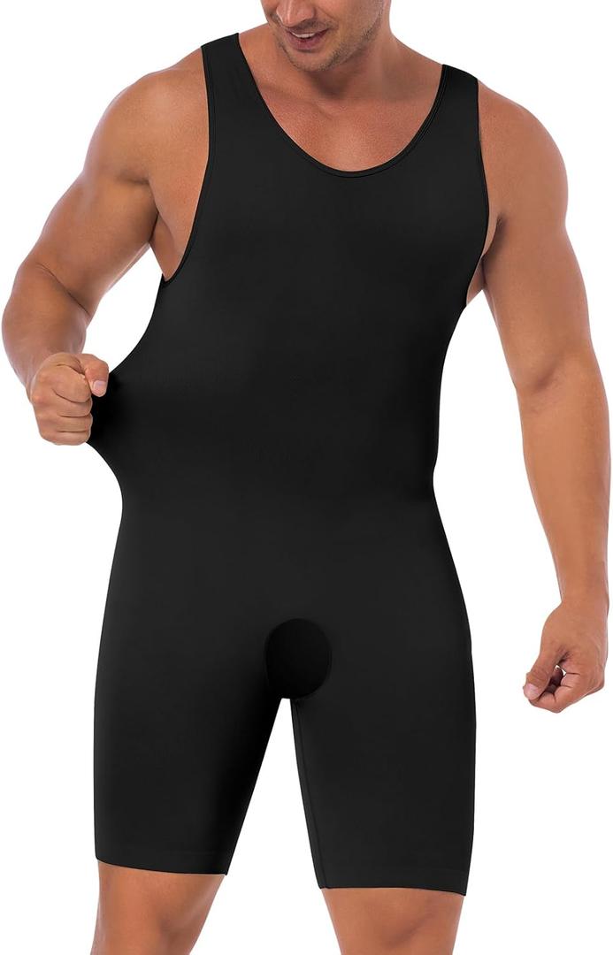 Men's Full Body Shaper Tummy Control Shapewear Slimming Compression Underwear Bodysuit Undershirt Fajas Para Hombres (Large, Boxer-black)