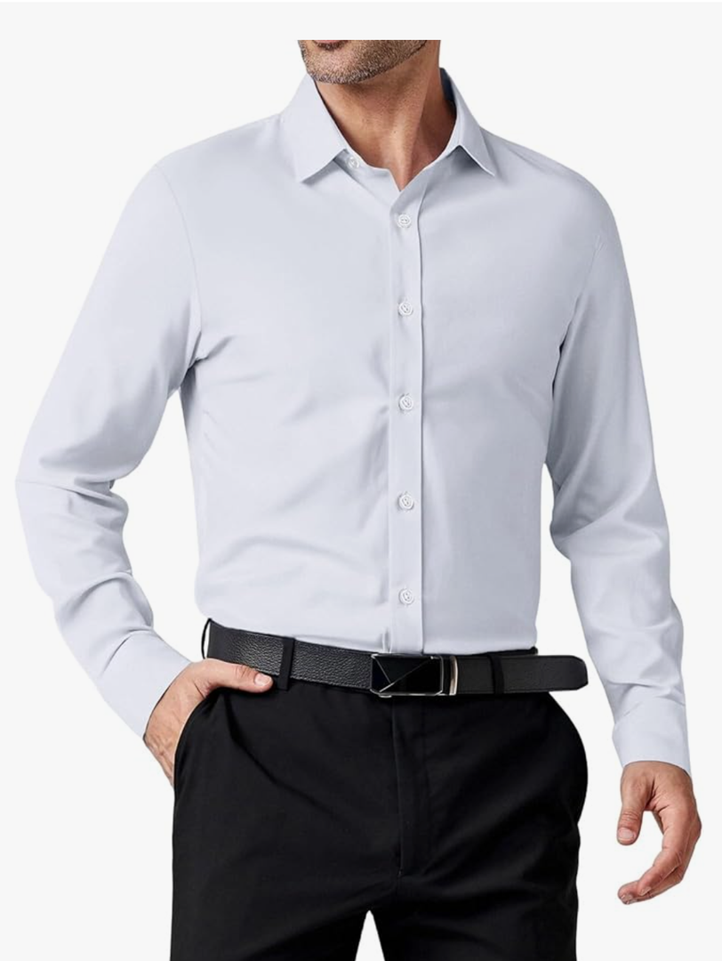 Men's Stretch Formal Dress Shirt - Soft Long Sleeve Button Down Shirts for Wedding Holiday Parties M