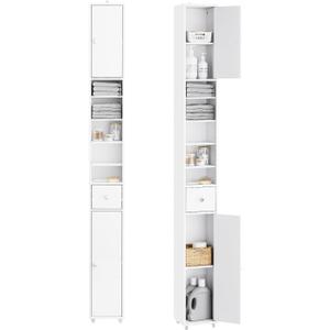 SoBuy Bathroom Narrow Storage Cabinet, Skinny Tall Unit with Adjustable Shelves Slender, Bathroom Organizers and Storage, Anti-Tipping Floor Standing Cupboard Laundry Room, White BZR34-W