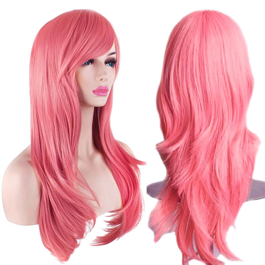 Akstore 28 inch Fashion Wigs Long Wavy Curly Hair Cosplay Wig (Grey Pink)