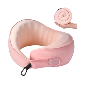 Travel Pillow, 100% Pure Memory Foam Travel Neck Pillow Airplane Neck Support Ergonomic Design for Traveling Suitable for Airplanes,Offices and Cars-Cooling Silk Light Pink