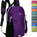 15L Water-resistant Hiking Daypack, Small Backpack Travel Outdoor, Lightweight Day Pack with Tool Loops (Super Dark Purple)