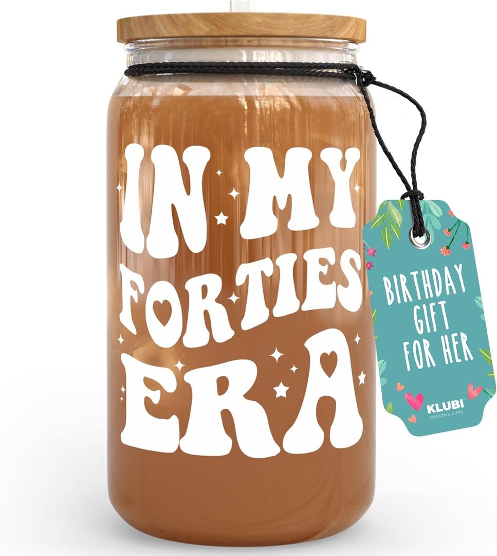 KLUBI 40th Birthday Gifts Women - In My Forties Era 16 Ounce Glass Cup 40th Birthday Decorations for Women 40 Year Old In Their 40s Era Cup Decor