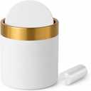 Mini Trash Can with Lid, Metal Small Tiny Mini Trash Bin Can, Mini Countertop Trash Cans for Desk Car Office Kitchen, Swing Top Trash Bin 1.5 L/0.40 Gal (White)