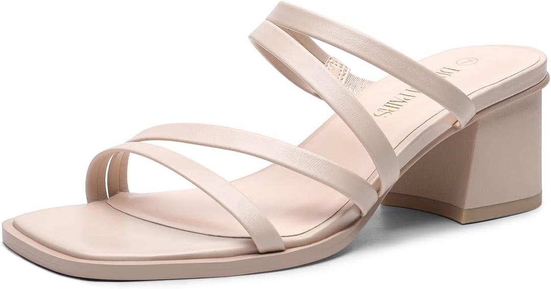 DREAM PAIRS Women's Strappy Heels Block Open Toe Low Heel Chunky Mules Sandals Dress Shoes (5, Pink)
