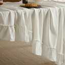 Romanstile Ruffle Rectangle Tablecloth - 60 x 84 Inch Farmhouse Vintage Washable Cotton Decorative Table Cloth with Flounces Trim for Dinner, Party, and Outdoor, White