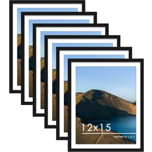 PEALSN 12x15 Picture Frames Set of 6, Display Pictures 11x14 with Mat or 12x15 without Mat for Wall Mounting, Photo Frames Collage for Wall Decor, Black.