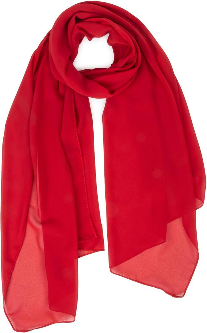 Women Lightweight Chiffon Scarf Breathable Solid Color Long Fashion Scarves Sun-proof Shawls Wrap (Red)