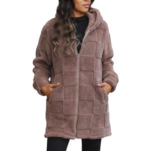 LKOUS Fleece Jacket women,Oversized Zip Up Long Sherpa Hoodie Fuzzy Warm Winter Teddy Coat with Pockets XXL