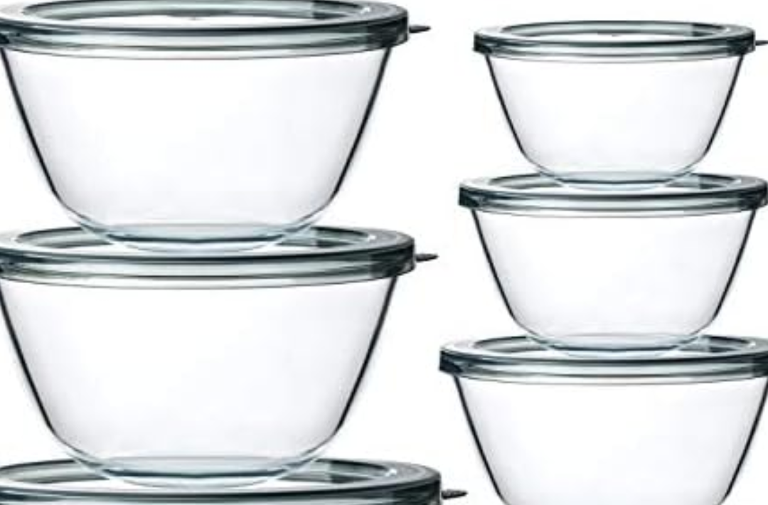 MCIRCO Glass Salad Bowls with Lids-10-Piece Set, Salad Bowls with Lids, Space Saving Nesting Bowls - for Meal Prep, Food Storage, Serving Bowls -Glass bowl For Cooking, Baking
