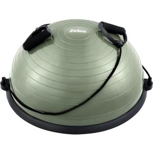 ZELUS Balance Ball Trainer with Resistance Bands and Foot Pump, Inflatable Yoga Ball for Home Gym Workouts, 23 Inch Exercise Half Ball for Balance Training Core Strength Fitness More, 330lb Cap (Matcha green)