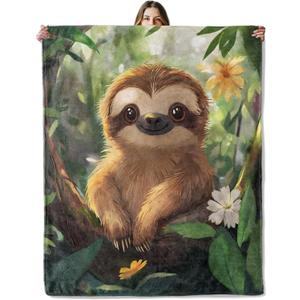 Sloth Throw Blanket for Girls Boys Kids Adults, 50x60 in, Cozy Flannel Blanket for Bedroom, Camping, Couch, Room Decor, Fuzzy Warm Soft Gifts
