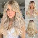 Esmee Long Wavy Ombre Blonde Wigs for Women Natuaral Synthetic Hair Heat Resistant Wig for Daily Party Cosplay Use