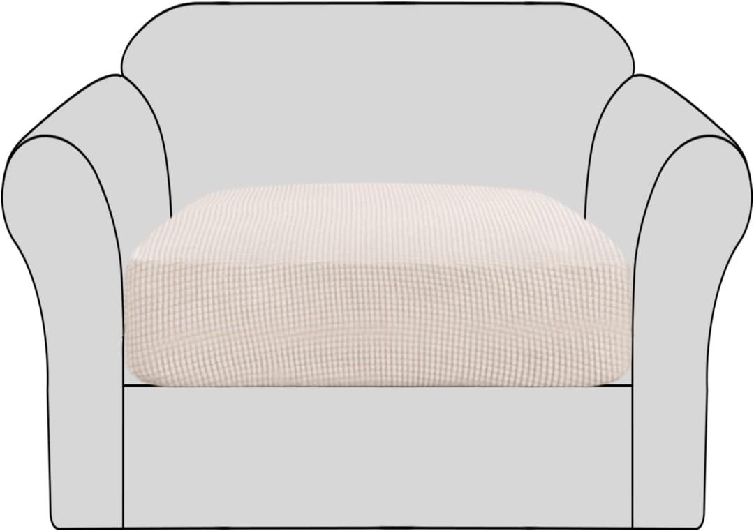 H.VERSAILTEX Stretch Couch Cushion Covers Individual Seat Sofa Chair Slipcovers Cushion Protector Cover Featuring Jacquard Textured Twill Fabric(1 Cushion Chair Cover, Ivory)