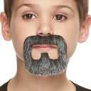 Mustaches Self Adhesive Inmate Fake Beard Goatee for Kids, Novelty, Small False Facial Hair, Costume Accessory for Children, Salt and Pepper Color