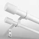 White Double Curtain Rod 36-122 Inch, Boho Decorative Long Dual Curtain Rods for Windows, 1 Inch Adjustable Heavy Duty Metal Spliced Drapery Rods, Unique Faux Wood Grain Design