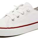 Toddler Little Kid Cushioned Canvas Shoes Slip On Sneakers Soft and Durable (1 Big Kid, White)