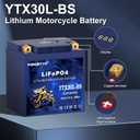 Lithium YTX30L-BS, 850A LiFePO4 Motorcycle Battery, 12V 12AH ATV, UTV, Jet Ski, 4 Wheeler, Snowmobile, Personal Watercraft, Seadoo, Polaris, Tractor,Generator and Riding Lawn Mower Battery