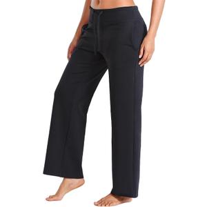 ALLZERO Women's Wide Leg Yoga Pants with 4 Pockets High Waisted Casual Pants Soft Workout Lounge Pants 28'' (Black, XL)