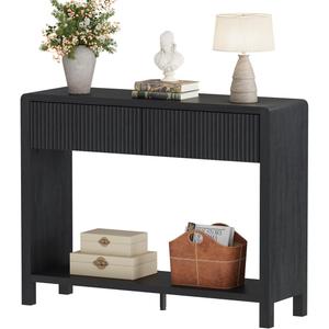 FATORRI Console Entryway Table, Modern Sofa Table with 2 Drawers for Living Room, 39.37 inch Narrow Wood Hallway Tables and Couch Tables Behind Sofa for Small Space (Black), 39.37 x 11.81 x 30.12 Inch