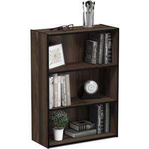 Furinno PASIR Book Shelf, 3-Tier Bookshelf, Storage Shelves Bookcase, 9.7 x 23.7 x 31.5, for Living Room, Bedroom, Home Office, Columbia Walnut