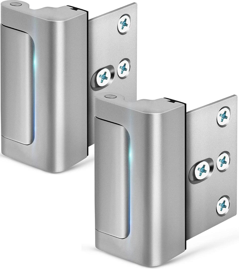 Home Security Door Lock, 2 Pack Childproof Door Reinforcement Lock with 3 Inch Stop Withstand 800 lbs for Top Front Inward Swinging Door, Upgrade Flip High Night Lock to Defend Your Home Kids (Silver)