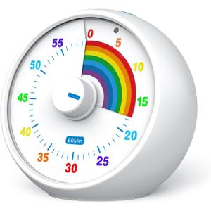 Visual Timer for Kids, 60-Minute Countdown for Classroom Office Kitchen, Desk Timer Kids Time Management Tools with Silent Operation, Pomodoro Timer Rainbow Pattern(White)